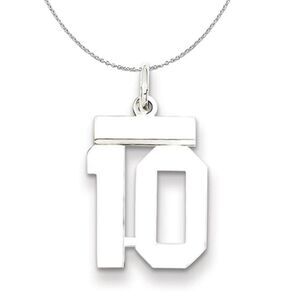 Silver, Athletic Collection, Small Polished Number 10 Necklace - 24 In